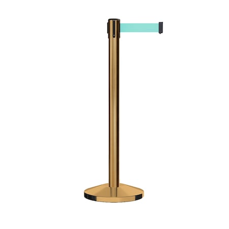 Montour Line Stanchion Belt Barrier Sat.Brass Post 7.5ftLt Grn Belt ES400-SB-LGN-ML-75